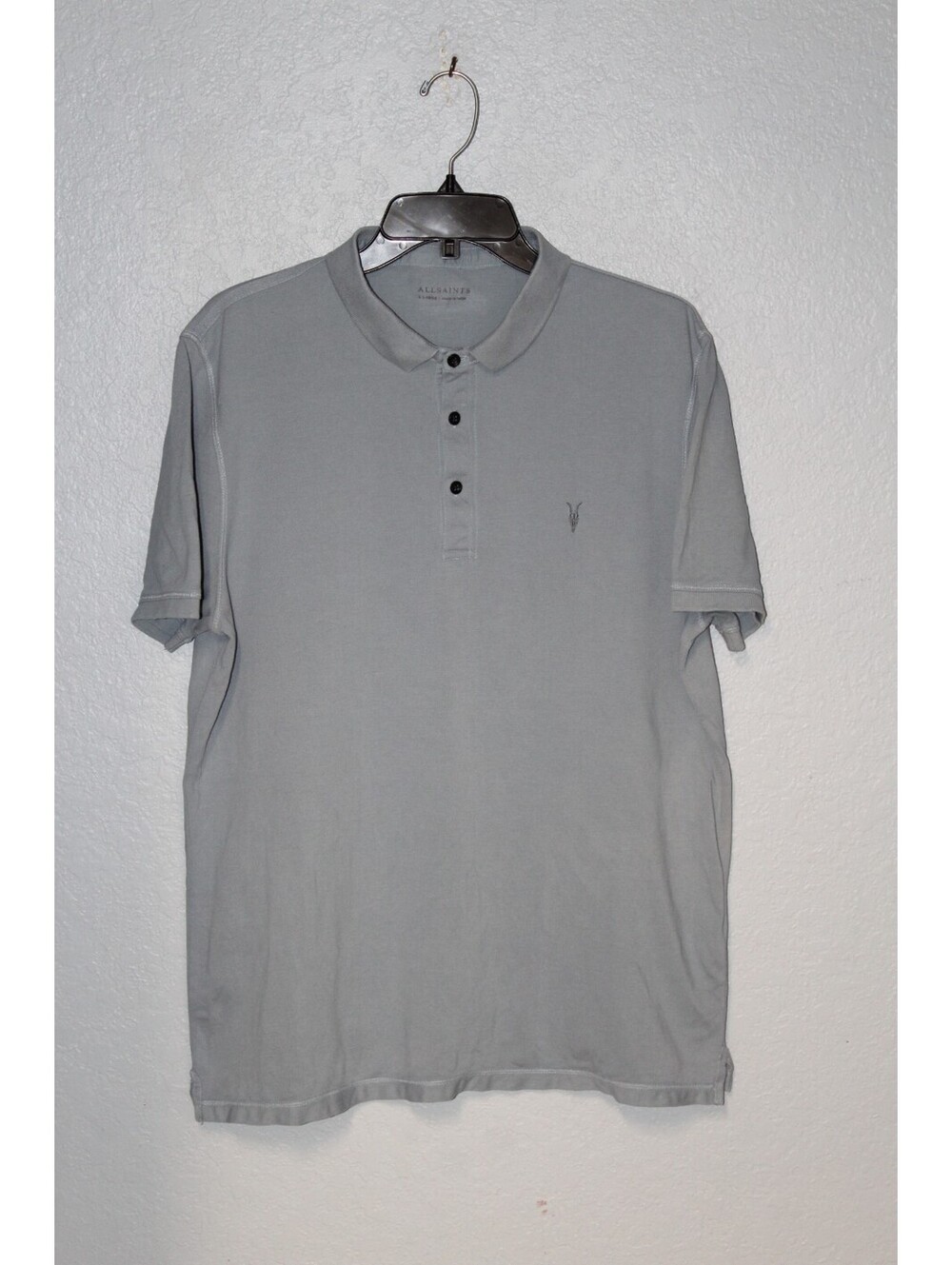 All Saints Polo Shirt Men XL Blue - Gray Short Sleeve Logo Pique